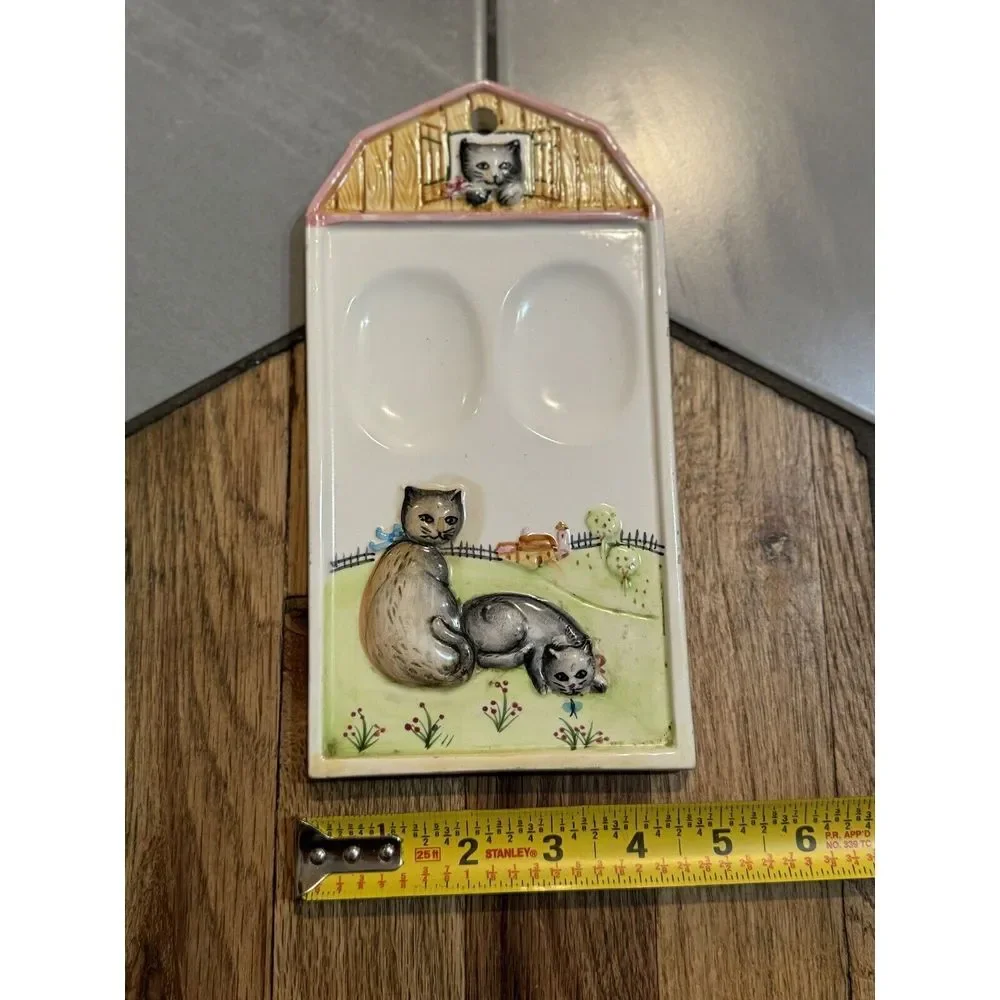 Ceramic Cat Wall Hanging Spoon Rest Trinket Tray Farm Cottagecore Kitty Barn